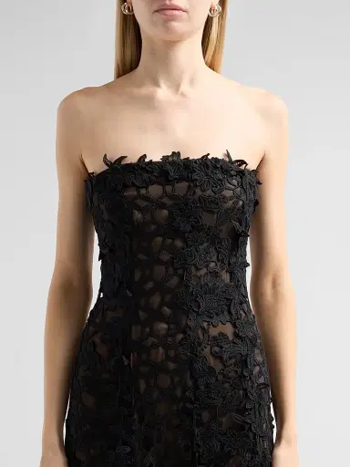 Oscar de la Renta Women's Leafy Fringe Botanical 3D Guipure Strapless Cocktail Dress - Black | Thumbnail 5 Oscar de la Renta Women's Leafy Fringe Botanical 3D Guipure Strapless Cocktail Dress - Black | Thumbnail 5