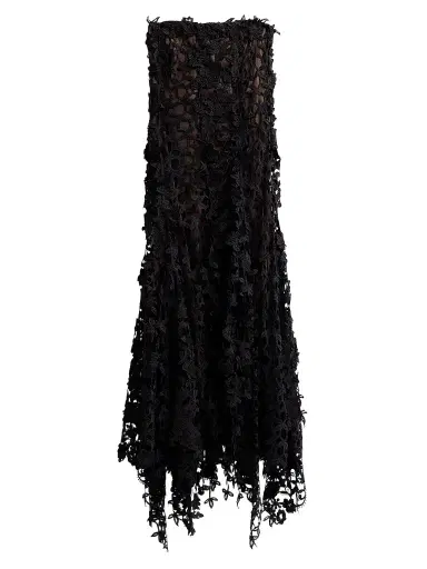 Oscar de la Renta Women's Leafy Fringe Botanical 3D Guipure Strapless Cocktail Dress - Black | Thumbnail 1 Oscar de la Renta Women's Leafy Fringe Botanical 3D Guipure Strapless Cocktail Dress - Black | Thumbnail 1