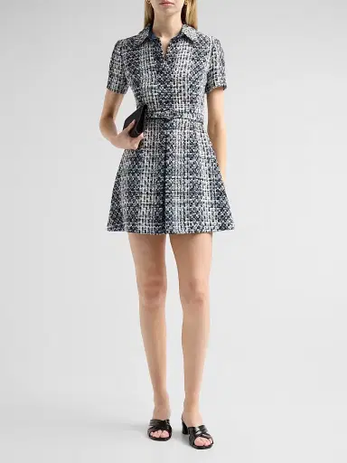 Oscar de la Renta Women's Tweed Belted Mini Shirtdress - Blue | Thumbnail 2 Oscar de la Renta Women's Tweed Belted Mini Shirtdress - Blue | Thumbnail 2