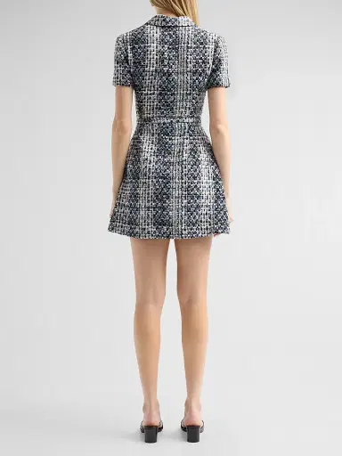 Oscar de la Renta Women's Tweed Belted Mini Shirtdress - Blue | Thumbnail 3 Oscar de la Renta Women's Tweed Belted Mini Shirtdress - Blue | Thumbnail 3