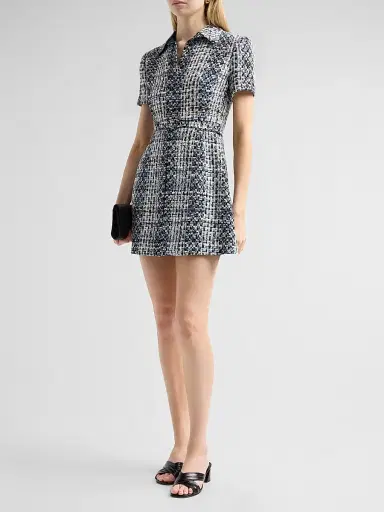 Oscar de la Renta Women's Tweed Belted Mini Shirtdress - Blue | Thumbnail 4 Oscar de la Renta Women's Tweed Belted Mini Shirtdress - Blue | Thumbnail 4