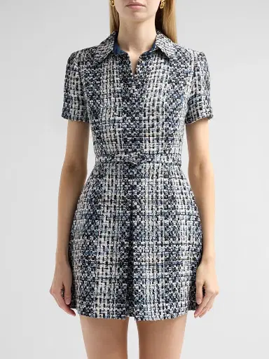 Oscar de la Renta Women's Tweed Belted Mini Shirtdress - Blue | Thumbnail 5 Oscar de la Renta Women's Tweed Belted Mini Shirtdress - Blue | Thumbnail 5