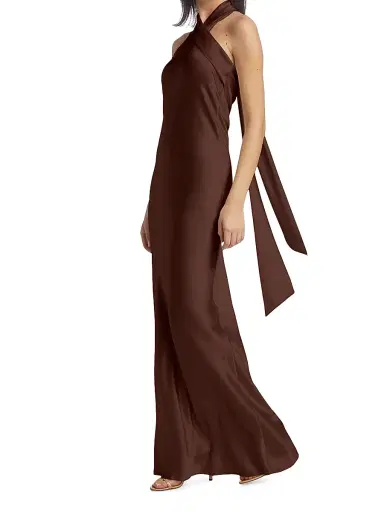 Galvan London Women's Pandora Asymmetrical Bias Cut Dress - Chocolate | Thumbnail 2 Galvan London Women's Pandora Asymmetrical Bias Cut Dress - Chocolate | Thumbnail 2