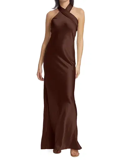Galvan London Women's Pandora Asymmetrical Bias Cut Dress - Chocolate | Thumbnail 3 Galvan London Women's Pandora Asymmetrical Bias Cut Dress - Chocolate | Thumbnail 3
