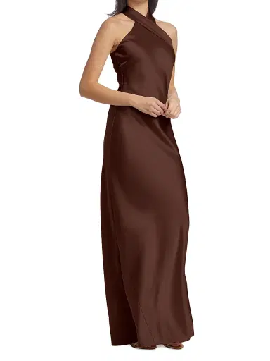Galvan London Women's Pandora Asymmetrical Bias Cut Dress - Chocolate | Thumbnail 4 Galvan London Women's Pandora Asymmetrical Bias Cut Dress - Chocolate | Thumbnail 4