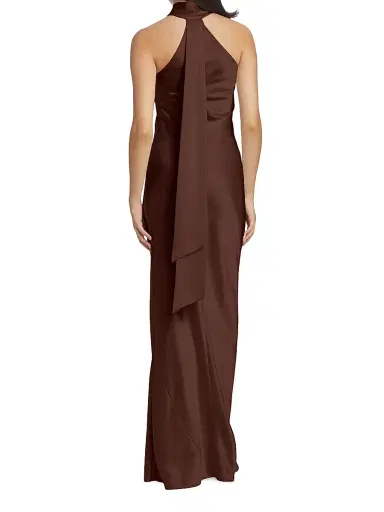 Galvan London Women's Pandora Asymmetrical Bias Cut Dress - Chocolate | Thumbnail 5 Galvan London Women's Pandora Asymmetrical Bias Cut Dress - Chocolate | Thumbnail 5