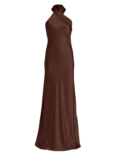 Galvan London Women's Pandora Asymmetrical Bias Cut Dress - Chocolate | Thumbnail 1 Galvan London Women's Pandora Asymmetrical Bias Cut Dress - Chocolate | Thumbnail 1