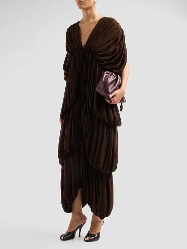 Ronny Kobo Women's Damier Tiered Draped Maxi Dress - Chocolate | Thumbnail 4 Ronny Kobo Women's Damier Tiered Draped Maxi Dress - Chocolate | Thumbnail 4