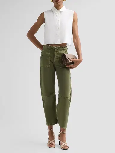 Le Jean Women's Utility Soft Barrel Jeans - Olive Green | Thumbnail 2 Le Jean Women's Utility Soft Barrel Jeans - Olive Green | Thumbnail 2