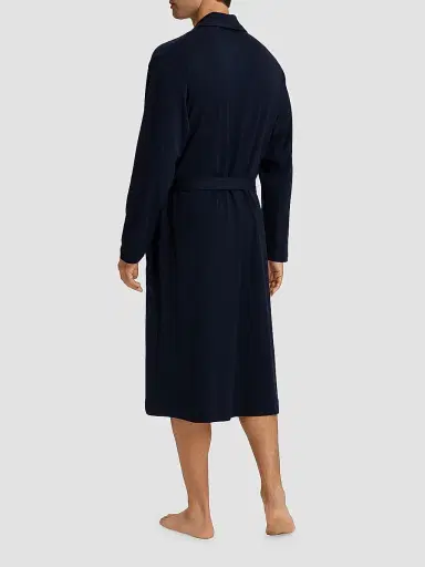 Hanro Men's Night & Day Shawl Collar Cotton Robe - Deep Navy | Thumbnail 5 Hanro Men's Night & Day Shawl Collar Cotton Robe - Deep Navy | Thumbnail 5