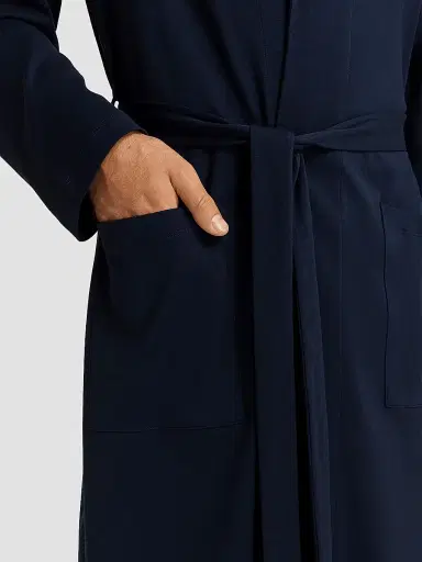 Hanro Men's Night & Day Shawl Collar Cotton Robe - Deep Navy | Thumbnail 6 Hanro Men's Night & Day Shawl Collar Cotton Robe - Deep Navy | Thumbnail 6