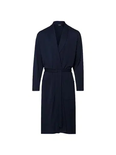 Hanro Men's Night & Day Shawl Collar Cotton Robe - Deep Navy | Thumbnail 1 Hanro Men's Night & Day Shawl Collar Cotton Robe - Deep Navy | Thumbnail 1