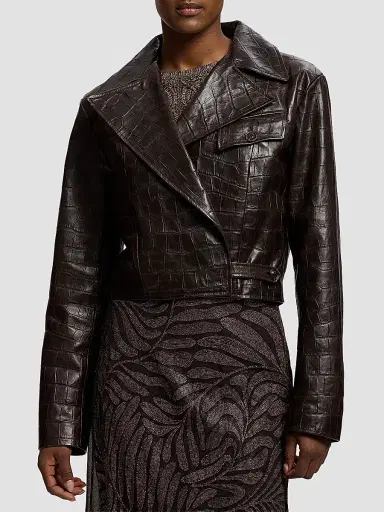 Ralph Lauren Collection Women's Jaxson Croc-Embossed Leather Moto Jacket - Espresso - Size 8 | Thumbnail 2 Ralph Lauren Collection Women's Jaxson Croc-Embossed Leather Moto Jacket - Espresso - Size 8 | Thumbnail 2