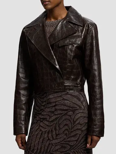 Ralph Lauren Collection Women's Jaxson Croc-Embossed Leather Moto Jacket - Espresso - Size 8 | Thumbnail 3 Ralph Lauren Collection Women's Jaxson Croc-Embossed Leather Moto Jacket - Espresso - Size 8 | Thumbnail 3