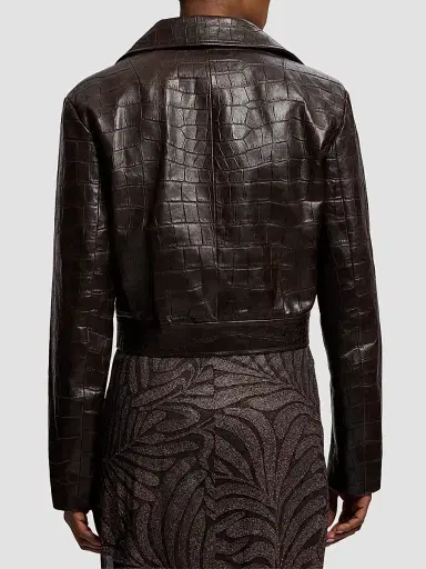 Ralph Lauren Collection Women's Jaxson Croc-Embossed Leather Moto Jacket - Espresso - Size 8 | Thumbnail 4 Ralph Lauren Collection Women's Jaxson Croc-Embossed Leather Moto Jacket - Espresso - Size 8 | Thumbnail 4
