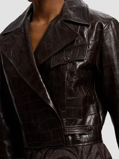 Ralph Lauren Collection Women's Jaxson Croc-Embossed Leather Moto Jacket - Espresso - Size 8 | Thumbnail 5 Ralph Lauren Collection Women's Jaxson Croc-Embossed Leather Moto Jacket - Espresso - Size 8 | Thumbnail 5