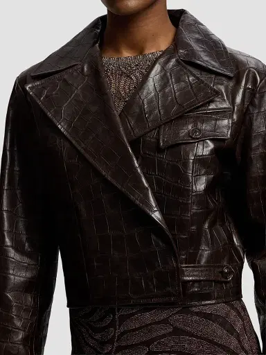 Ralph Lauren Collection Women's Jaxson Croc-Embossed Leather Moto Jacket - Espresso - Size 8 | Thumbnail 6 Ralph Lauren Collection Women's Jaxson Croc-Embossed Leather Moto Jacket - Espresso - Size 8 | Thumbnail 6