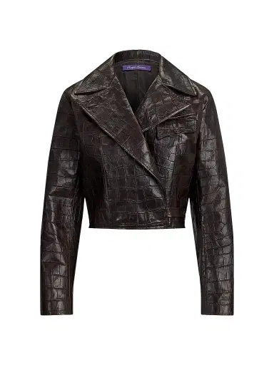 Ralph Lauren Collection Women's Jaxson Croc-Embossed Leather Moto Jacket - Espresso - Size 8 | Thumbnail 1 Ralph Lauren Collection Women's Jaxson Croc-Embossed Leather Moto Jacket - Espresso - Size 8 | Thumbnail 1