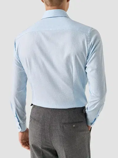 Eton Men's Contemporary-Fit Check Cotton-Blend Shirt - Light Blue | Thumbnail 4 Eton Men's Contemporary-Fit Check Cotton-Blend Shirt - Light Blue | Thumbnail 4
