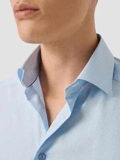 Eton Men's Contemporary-Fit Check Cotton-Blend Shirt - Light Blue | Thumbnail 5 Eton Men's Contemporary-Fit Check Cotton-Blend Shirt - Light Blue | Thumbnail 5