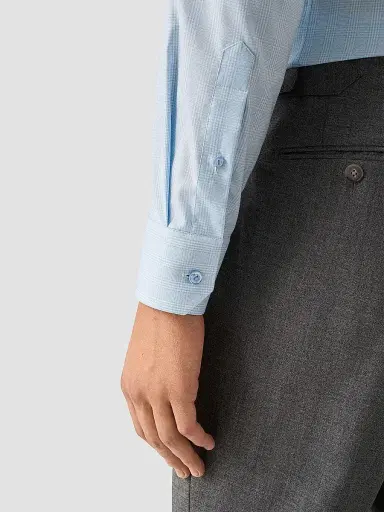 Eton Men's Contemporary-Fit Check Cotton-Blend Shirt - Light Blue | Thumbnail 6 Eton Men's Contemporary-Fit Check Cotton-Blend Shirt - Light Blue | Thumbnail 6