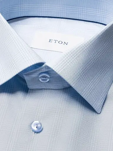 Eton Men's Contemporary-Fit Check Cotton-Blend Shirt - Light Blue | Thumbnail 7 Eton Men's Contemporary-Fit Check Cotton-Blend Shirt - Light Blue | Thumbnail 7