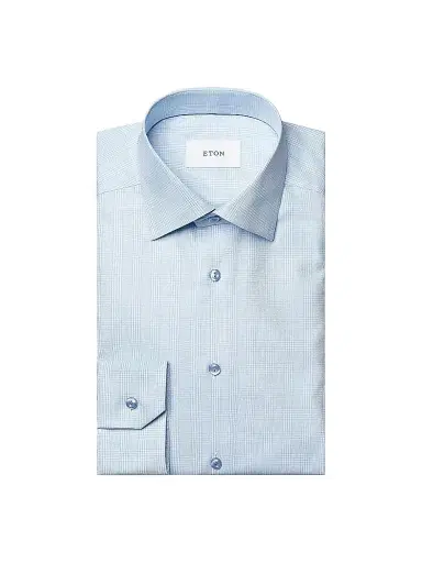 Eton Men's Contemporary-Fit Check Cotton-Blend Shirt - Light Blue | Thumbnail 1 Eton Men's Contemporary-Fit Check Cotton-Blend Shirt - Light Blue | Thumbnail 1