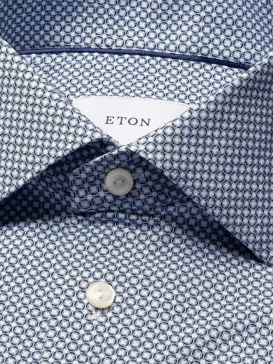 Eton Men's Printed Stretch-Cotton Slim-Fit Shirt - Mid Blue | Thumbnail 2 Eton Men's Printed Stretch-Cotton Slim-Fit Shirt - Mid Blue | Thumbnail 2