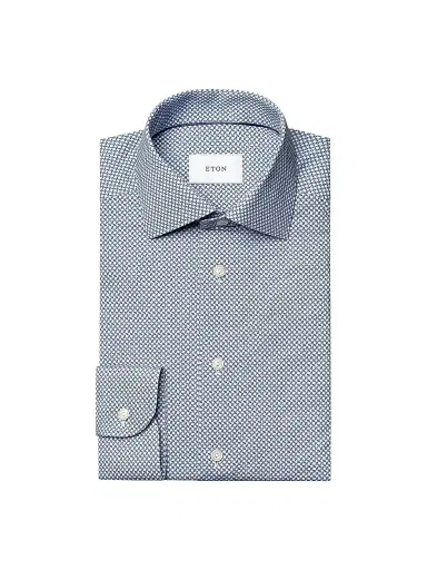 Eton Men's Printed Stretch-Cotton Slim-Fit Shirt - Mid Blue | Thumbnail 1 Eton Men's Printed Stretch-Cotton Slim-Fit Shirt - Mid Blue | Thumbnail 1