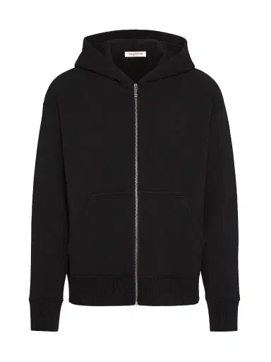 Valentino Garavani Men's Hooded Wool Sweatshirt - Black | Thumbnail 1 Valentino Garavani Men's Hooded Wool Sweatshirt - Black | Thumbnail 1