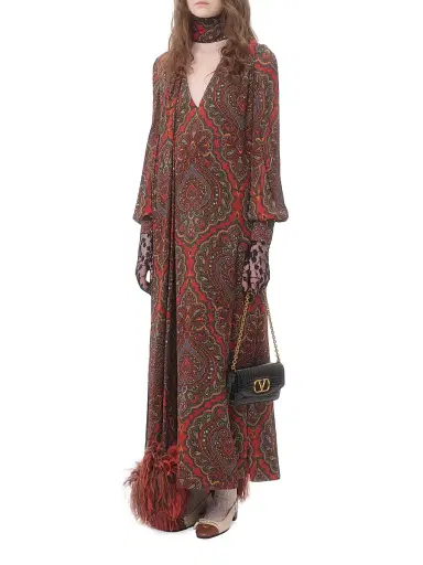 Valentino Garavani Women's Georgette Midi Dress with Voyage Imaginaire Cashmere Print - Paris Multicolor | Thumbnail 8 Valentino Garavani Women's Georgette Midi Dress with Voyage Imaginaire Cashmere Print - Paris Multicolor | Thumbnail 8