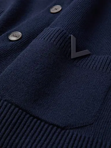 Valentino Garavani Men's Wool Cardigan with Rubberized V Detail - Navy | Thumbnail 3 Valentino Garavani Men's Wool Cardigan with Rubberized V Detail - Navy | Thumbnail 3