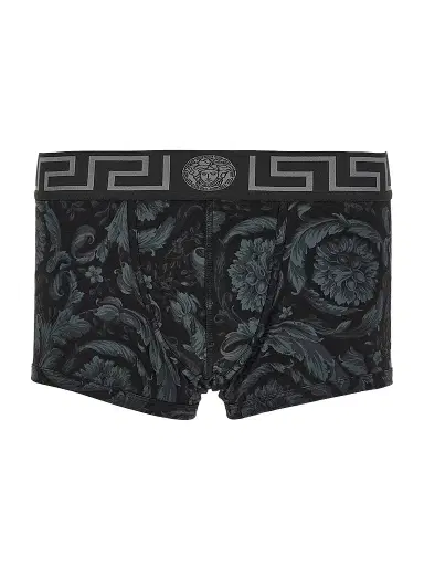 Versace Men's All Over Baroque Print Trunk Brief - Black Grey | Thumbnail 1 Versace Men's All Over Baroque Print Trunk Brief - Black Grey | Thumbnail 1