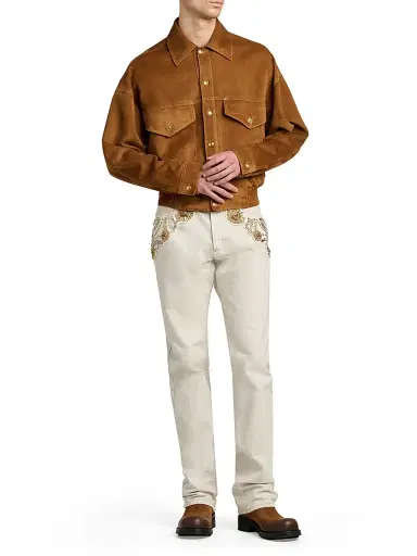 Versace Men's Suede Drop-Shoulder Blouson Jacket - Brown | Thumbnail 2 Versace Men's Suede Drop-Shoulder Blouson Jacket - Brown | Thumbnail 2