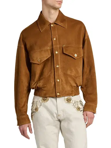Versace Men's Suede Drop-Shoulder Blouson Jacket - Brown | Thumbnail 3 Versace Men's Suede Drop-Shoulder Blouson Jacket - Brown | Thumbnail 3