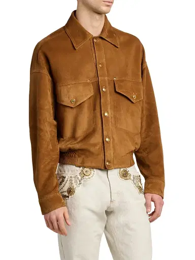 Versace Men's Suede Drop-Shoulder Blouson Jacket - Brown | Thumbnail 4 Versace Men's Suede Drop-Shoulder Blouson Jacket - Brown | Thumbnail 4