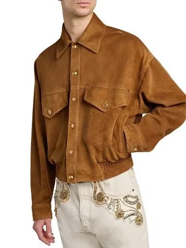 Versace Men's Suede Drop-Shoulder Blouson Jacket - Brown | Thumbnail 6 Versace Men's Suede Drop-Shoulder Blouson Jacket - Brown | Thumbnail 6