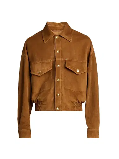 Versace Men's Suede Drop-Shoulder Blouson Jacket - Brown | Thumbnail 1 Versace Men's Suede Drop-Shoulder Blouson Jacket - Brown | Thumbnail 1