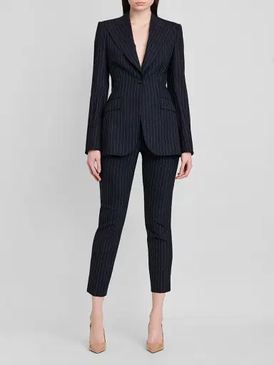 Dolce & Gabbana Women's Pinstriped Stretch Virgin-Wool Single-Breasted Blazer | Thumbnail 2 Dolce & Gabbana Women's Pinstriped Stretch Virgin-Wool Single-Breasted Blazer | Thumbnail 2