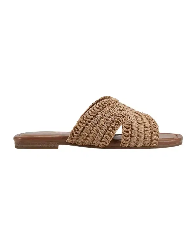 Narda Woven Raffia Flat Slide Sandals Narda Woven Raffia Flat Slide Sandals