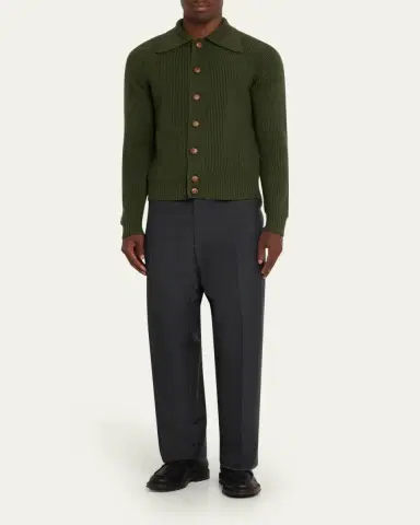 Giuliva Heritage Men's Wool Rib Leather-Button Cardigan | Thumbnail 2 Giuliva Heritage Men's Wool Rib Leather-Button Cardigan | Thumbnail 2