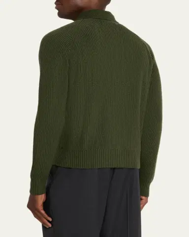 Giuliva Heritage Men's Wool Rib Leather-Button Cardigan | Thumbnail 3 Giuliva Heritage Men's Wool Rib Leather-Button Cardigan | Thumbnail 3