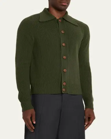 Giuliva Heritage Men's Wool Rib Leather-Button Cardigan | Thumbnail 4 Giuliva Heritage Men's Wool Rib Leather-Button Cardigan | Thumbnail 4