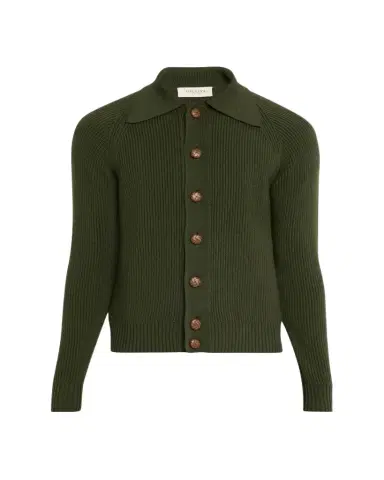 Giuliva Heritage Men's Wool Rib Leather-Button Cardigan | Thumbnail 1 Giuliva Heritage Men's Wool Rib Leather-Button Cardigan | Thumbnail 1