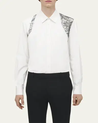 McQueen Men's Poplin Lace Harness Button-Down Shirt | Thumbnail 4 McQueen Men's Poplin Lace Harness Button-Down Shirt | Thumbnail 4