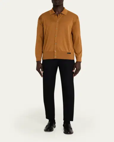 Versace Men's Medusa-Button Knit Polo Cardigan | Thumbnail 2 Versace Men's Medusa-Button Knit Polo Cardigan | Thumbnail 2