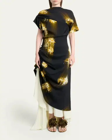 Proenza Schouler Antonella Blur Floral Draped High-Low Dress | Thumbnail 2 Proenza Schouler Antonella Blur Floral Draped High-Low Dress | Thumbnail 2