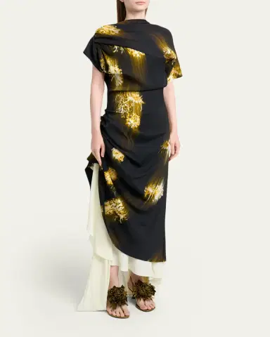 Proenza Schouler Antonella Blur Floral Draped High-Low Dress | Thumbnail 4 Proenza Schouler Antonella Blur Floral Draped High-Low Dress | Thumbnail 4