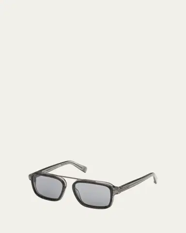 ZEGNA Men's Acetate and Titanium Rectangle Sunglasses | Thumbnail 2 ZEGNA Men's Acetate and Titanium Rectangle Sunglasses | Thumbnail 2