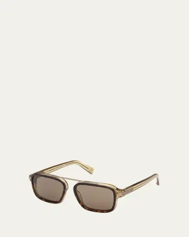 ZEGNA Men's Acetate and Titanium Rectangle Sunglasses | Thumbnail 2 ZEGNA Men's Acetate and Titanium Rectangle Sunglasses | Thumbnail 2